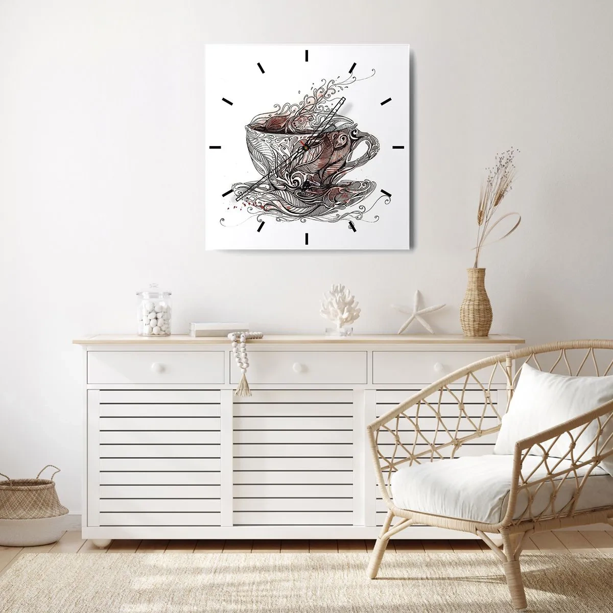 Wanduhr - Glasuhr - Dekorative Kaffeetasse mit kunstvollem Muster - 30x30cm - Tee für alles - Moderne Wanddekoration für Wohnzimmer und Schlafzimmer ARTTOR