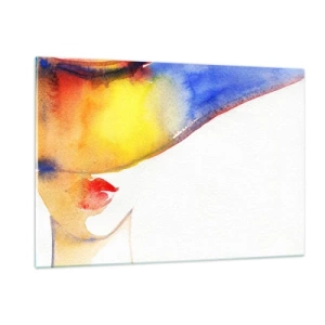 Glasbild - Bild auf glas - Porträt einer Frau in farbenfroher Aquarell-Abstraktion - 120x80cm - Bildnis einer Dame - Moderne Wanddekoration für Wohnzimmer und Schlafzimmer ARTTOR