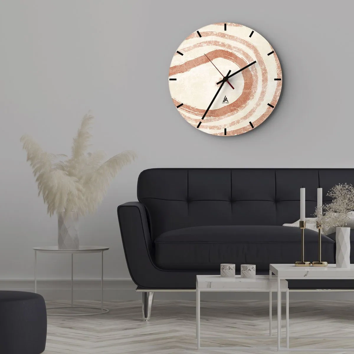 Wanduhr - Glasuhr - Abstrakte Korallenkreise auf hellem Hintergrund - 30x30cm - Korallenkreise – Komposition - Moderne Wanddekoration für Wohnzimmer, Küche und Schlafzimmer ARTTOR