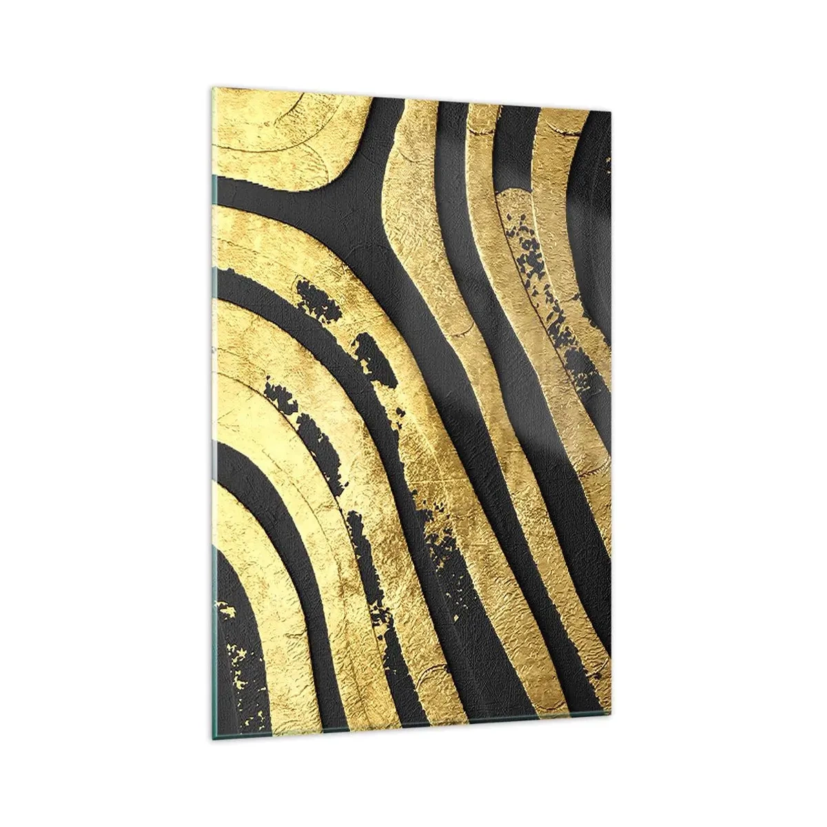 Glasbild - Bild auf glas - Goldene abstrakte Wellen auf schwarzem Hintergrund - 80x120cm - Alles fließt - Moderne Wanddekoration für Wohnzimmer und Schlafzimmer ARTTOR