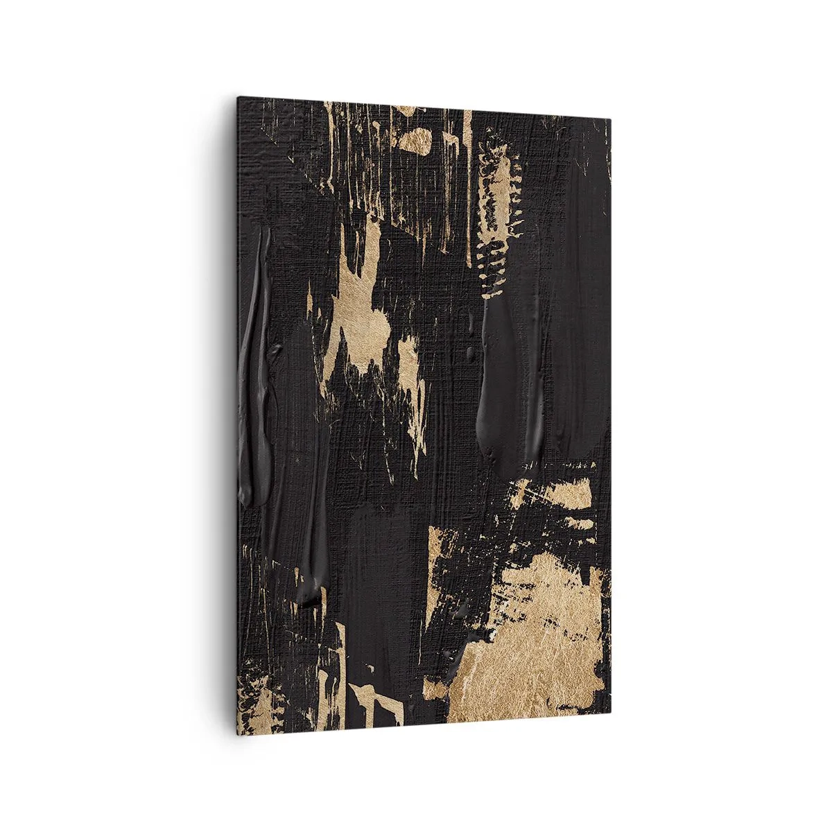 Bild auf Leinwand - Leinwandbild - Abstrakte Komposition in Schwarz- und Goldtönen - 80x120cm - Spur einer Berührung - Moderne Wanddekoration für Wohnzimmer und Schlafzimmer ARTTOR