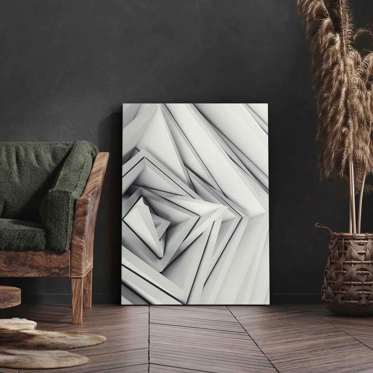 Bild auf Leinwand - Leinwandbild - Eine abstrakte Komposition aus geometrischen Formen in Grautönen. - 50x70cm - Spitzwinklige Knospen - Moderne Wanddekoration für Wohnzimmer und Schlafzimmer ARTTOR