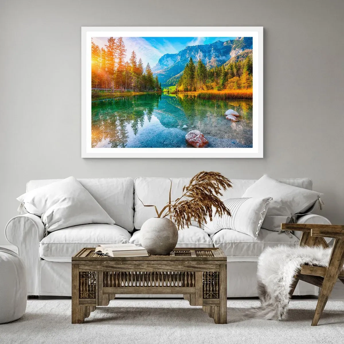 Poster in einem weißen Rahmen - Die Sanftheit des Herbstes - 100x70 cm