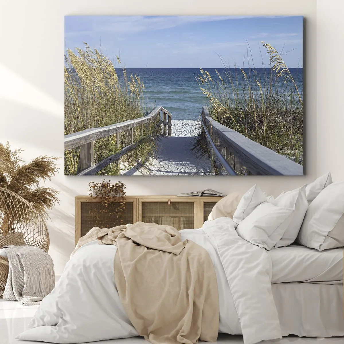 Bild auf Leinwand - Leinwandbild - Weg zum Strand mit Meerblick - 100x70cm - In der Sonne, im Wind - Moderne Wanddekoration für Wohnzimmer und Schlafzimmer ARTTOR