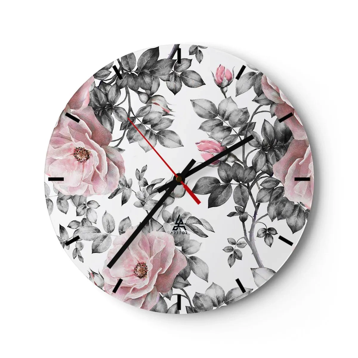 Wanduhr - Glasuhr - Verliere dich in den Blüten der Rosen - 40x40 cm