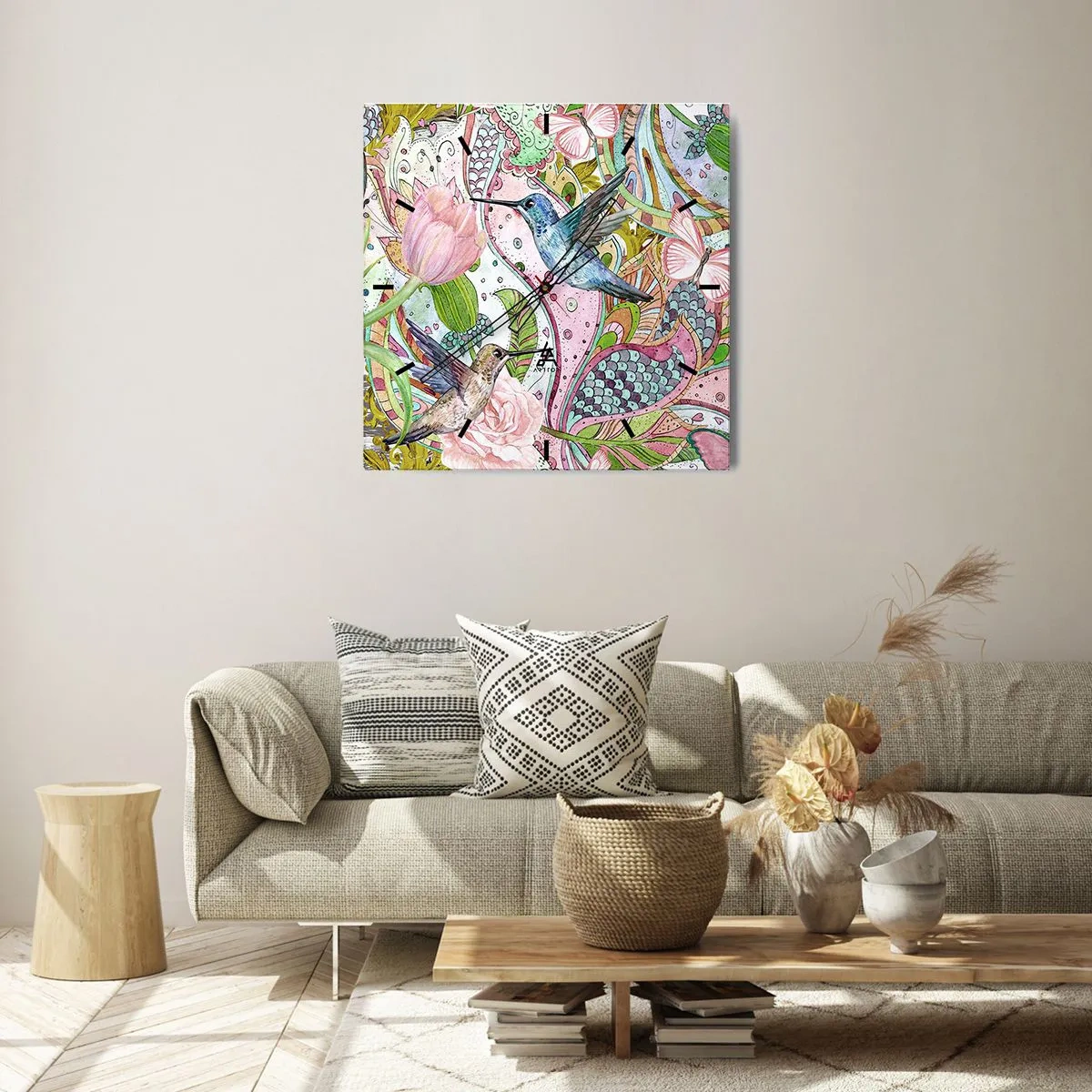 Wanduhr - Glasuhr - Verstrickt in Weinreben - 30x30 cm