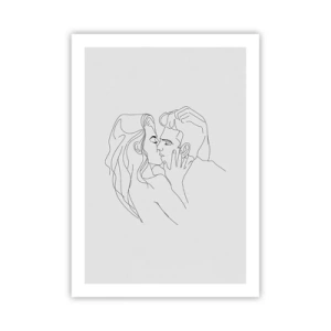 Poster - Ein minimalistischer Cartoon eines sich küssenden Paares. - 50x70cm - Dieselbe Linie - Moderne Wanddekoration für Wohnzimmer und Schlafzimmer ARTTOR