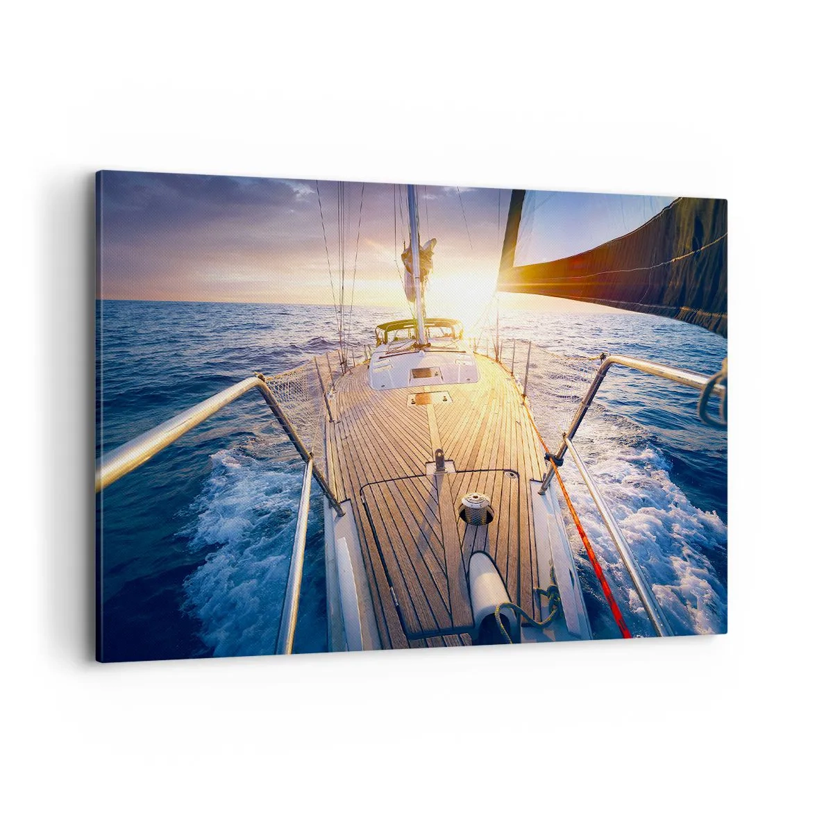 Bild auf Leinwand - Leinwandbild - Yacht auf See bei Sonnenuntergang - 100x70cm - Laufen unter den Wellen - Moderne Wanddekoration für Wohnzimmer und Schlafzimmer ARTTOR