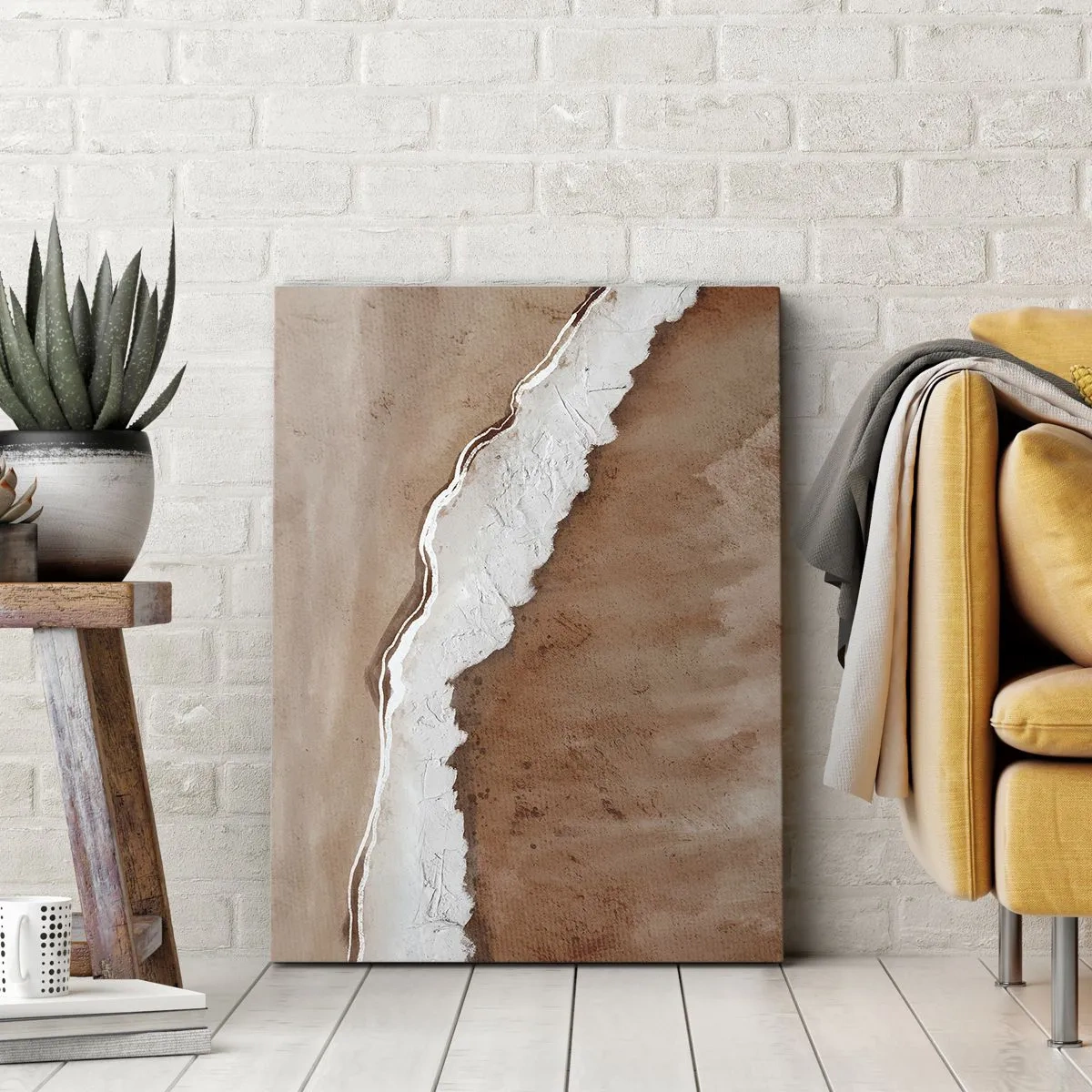 Bild auf Leinwand - Leinwandbild - Sandstruktur mit weißen Akzenten - 50x70cm - In Farben der Erde - Moderne Wanddekoration für Wohnzimmer und Schlafzimmer ARTTOR