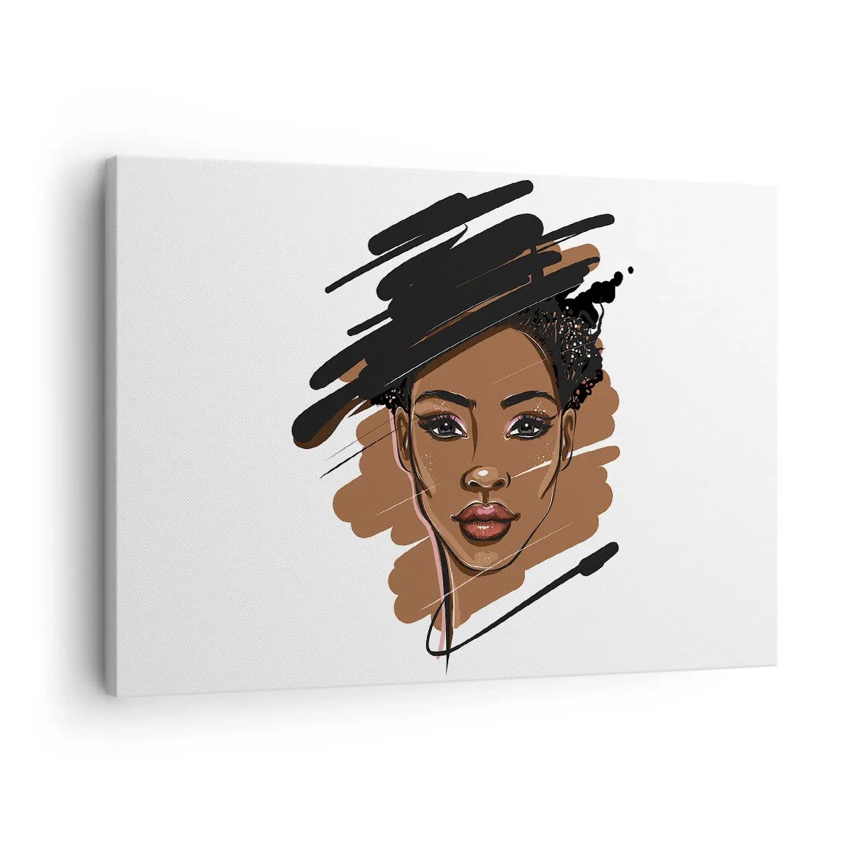 Bild auf Leinwand - Leinwandbild - Porträt einer Frau mit künstlerischen Pinselstrichen - 70x50cm - Süß wie Schokolade - Moderne Wanddekoration für Wohnzimmer und Schlafzimmer ARTTOR