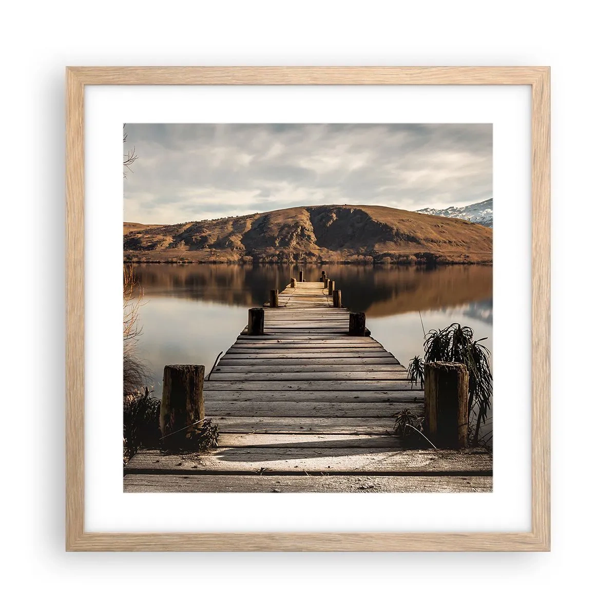 Poster in einem Rahmen aus heller Eiche - Landschaft in Stille - 40x40 cm