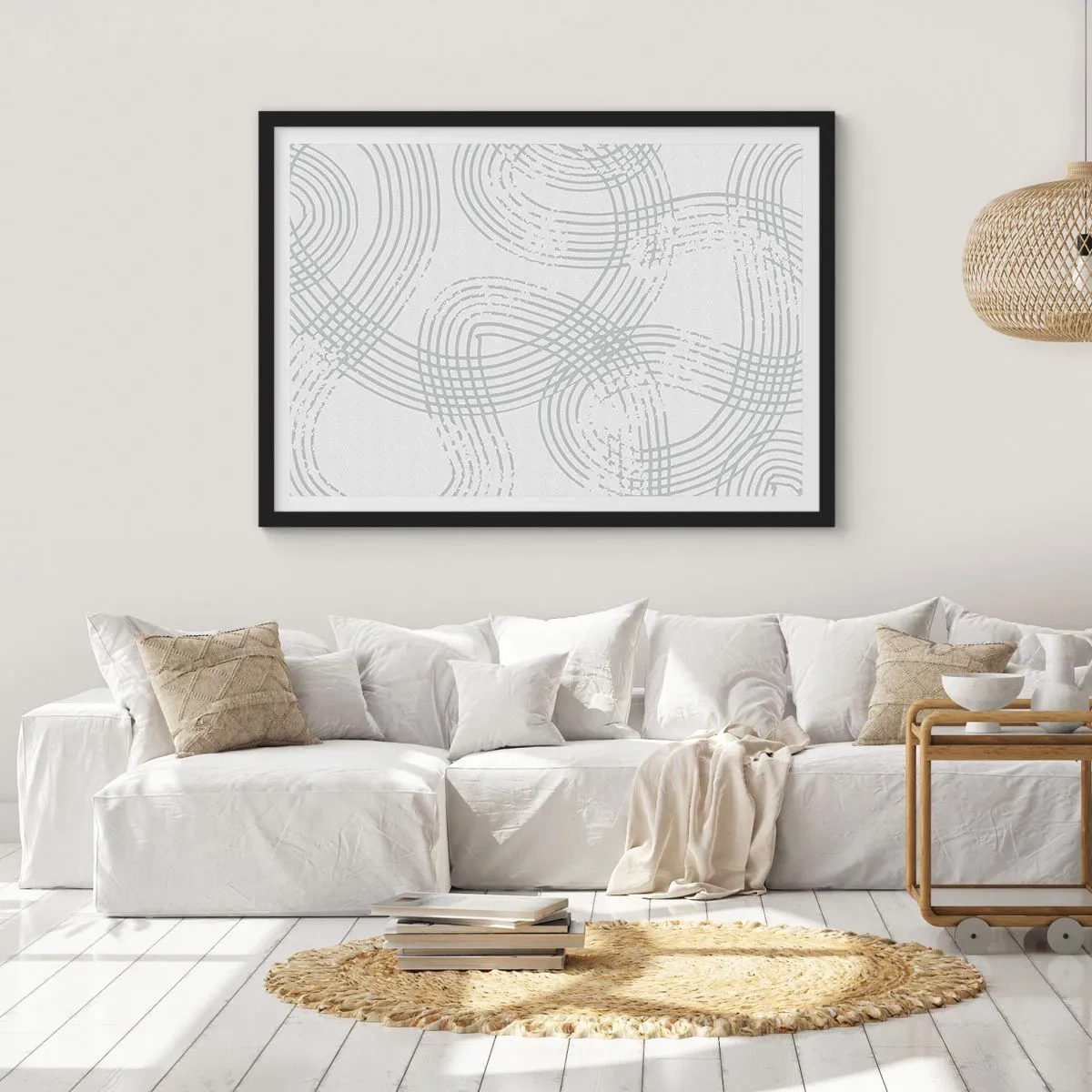 Poster in einem schwarzem Rahmen - Ein subtiles Muster mit verwobenen Linien in hellen Farbtönen - 70x50cm - Es gibt keinen einfachen Weg - Moderne Wanddekoration für Wohnzimmer und Schlafzimmer ARTTOR