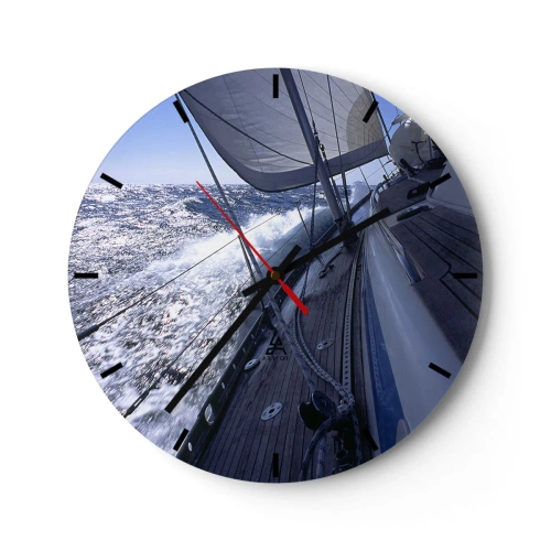 Wanduhr - Glasuhr - Eine Yacht auf dem offenen Meer zwischen den Wellen - 30x30cm - Ich weiß was es heißt ein Vogel zu sein - Moderne Wanddekoration für Wohnzimmer, Küche und Schlafzimmer ARTTOR