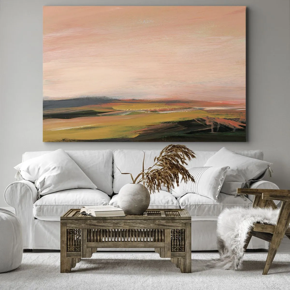 Bild auf Leinwand - Leinwandbild - Eine Landschaft in Rosa- und Goldtönen - 100x70cm - In Rosatönen - Moderne Wanddekoration für Wohnzimmer und Schlafzimmer ARTTOR