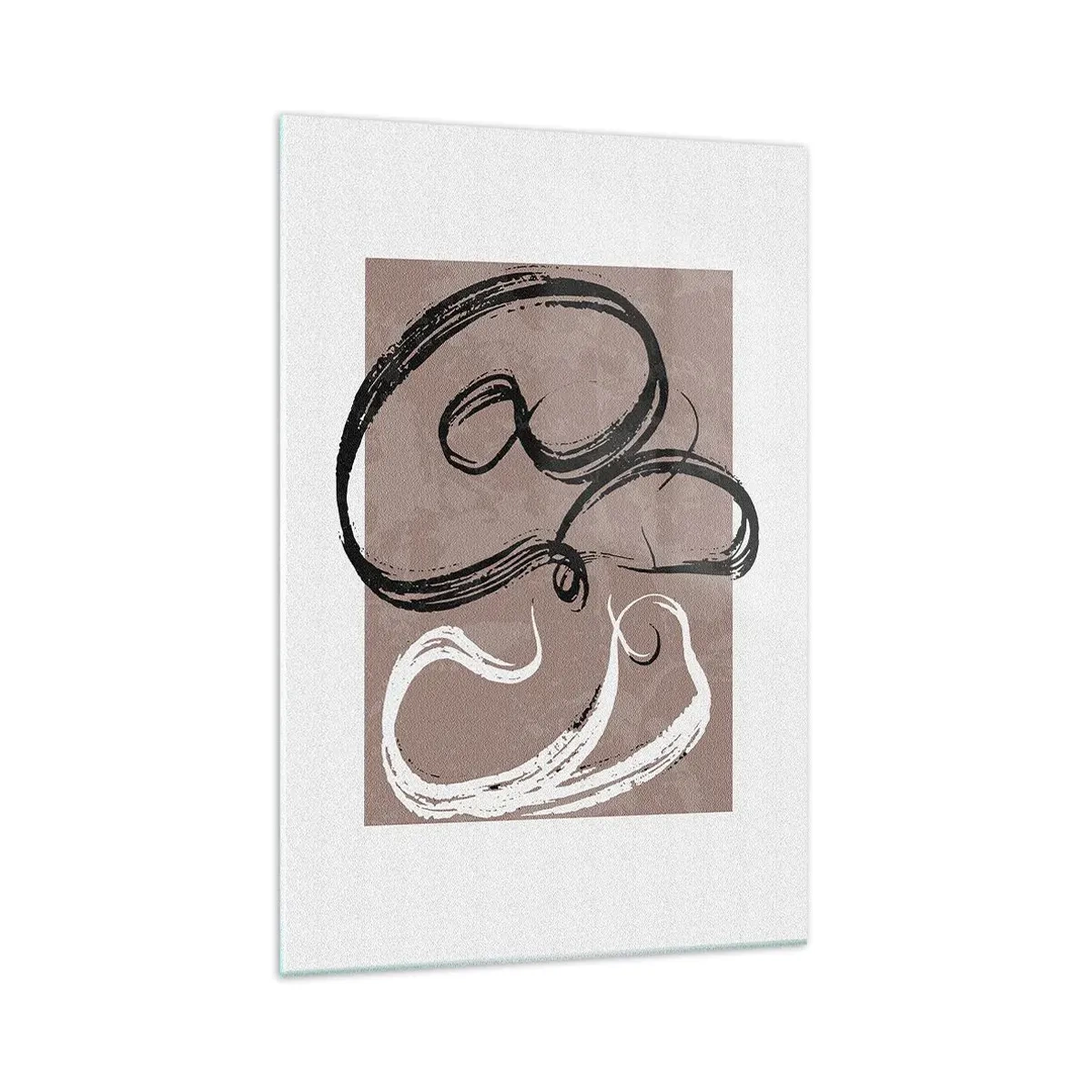 Glasbild - Bild auf glas - Schwarz-weiße Abstraktion auf beigem Hintergrund - 70x100cm - Komposition – die Suche nach Fülle - Moderne Wanddekoration für Wohnzimmer und Schlafzimmer ARTTOR