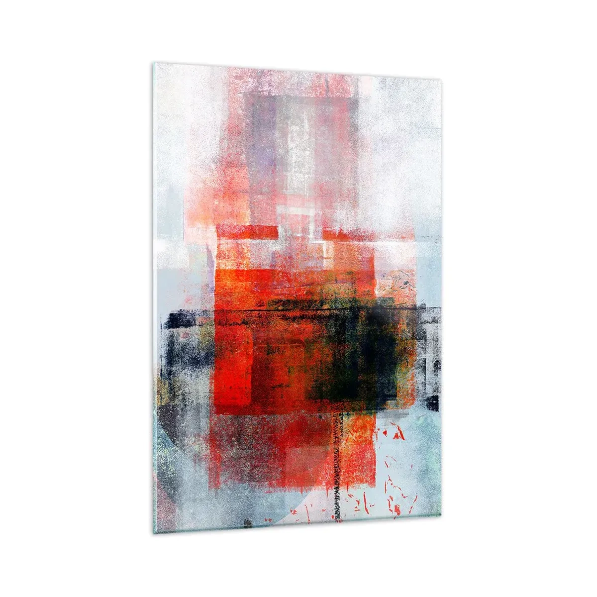 Glasbild - Bild auf glas - Abstrakte geometrische Komposition mit roten und orangefarbenen Akzenten - 80x120cm - Komposition leuchtet - Moderne Wanddekoration für Wohnzimmer und Schlafzimmer ARTTOR