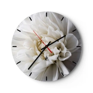 Wanduhr - Glasuhr - Eine zarte weiße Blume mit einer Nahaufnahme der Blütenblätter - 30x30cm - Der Morgen der Braut - Moderne Wanddekoration für Wohnzimmer, Küche und Schlafzimmer ARTTOR
