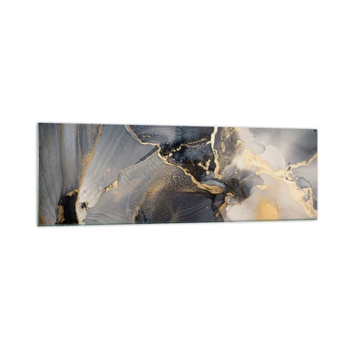 Glasbild - Bild auf glas - Abstraktes Gold und Grau auf Leinwand - 160x50cm - Leben aus Stein - Moderne Wanddekoration für Wohnzimmer und Schlafzimmer ARTTOR