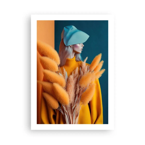Poster - Ein modernes Frauenporträt in warmen Farben - 50x70cm - Flauschiges Porträt - Moderne Wanddekoration für Wohnzimmer und Schlafzimmer ARTTOR