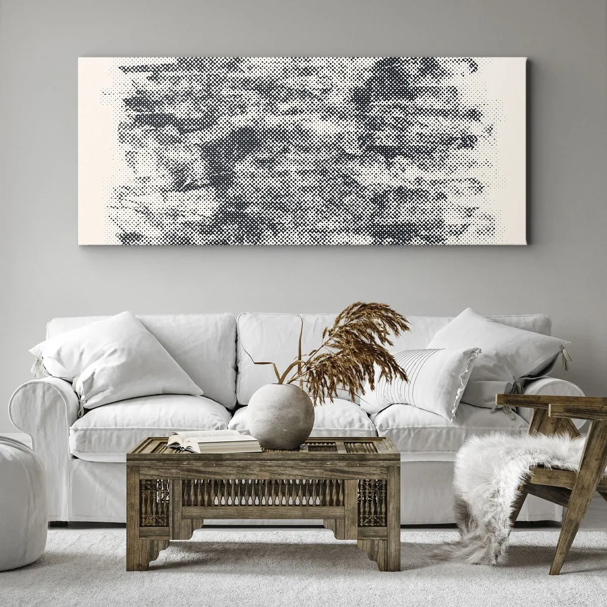 Bild auf Leinwand - Leinwandbild - Abstrakte neblige Komposition in Grautönen - 140x50cm - Nebelige Komposition - Moderne Wanddekoration für Wohnzimmer und Schlafzimmer ARTTOR