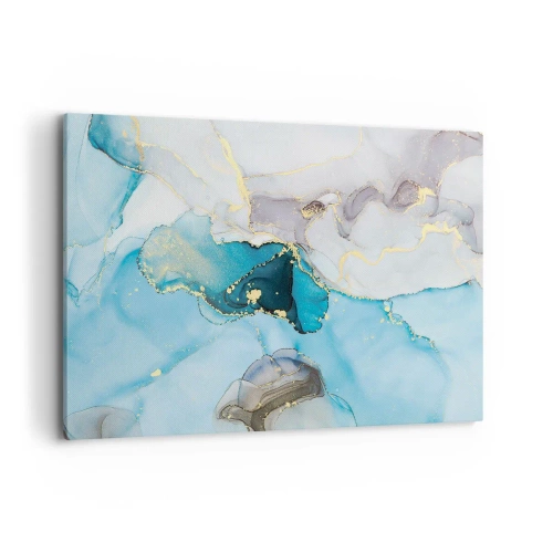 Bild auf Leinwand - Leinwandbild - Abstraktion in Blau- und Goldtönen mit subtilen Linien - 120x80cm - Eine Studie über das Zusammentreffen von Grau und Türkis - Moderne Wanddekoration für Wohnzimmer und Schlafzimmer ARTTOR