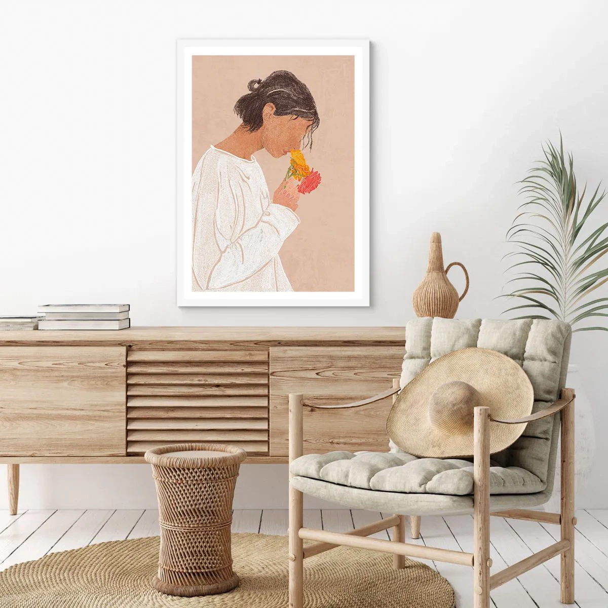 Poster in einem weißen Rahmen - Mädchen und Blumen - 61x91 cm