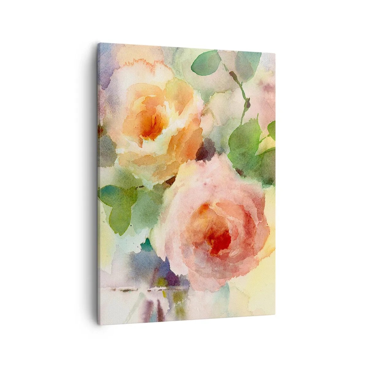 Bild auf Leinwand - Leinwandbild - Zarte Rosen im Aquarell-Stil auf hellem Hintergrund - 50x70cm - Zart wie Aquarell - Moderne Wanddekoration für Wohnzimmer und Schlafzimmer ARTTOR