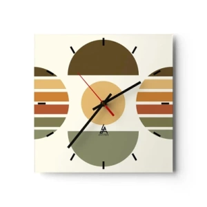 Wanduhr - Glasuhr - Geometrische Komposition mit Halbkreisen und Streifen in Erdtönen - 30x30cm - In Erdtönen - Moderne Wanddekoration für Wohnzimmer und Schlafzimmer ARTTOR
