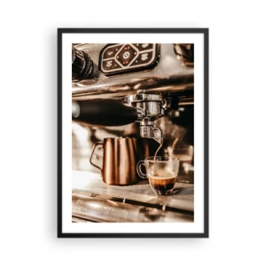Poster in einem schwarzem Rahmen - Aromatischer Espresso aus der Espressomaschine - 50x70cm - Kaffeeglanz - Moderne Wanddekoration für Wohnzimmer und Schlafzimmer ARTTOR
