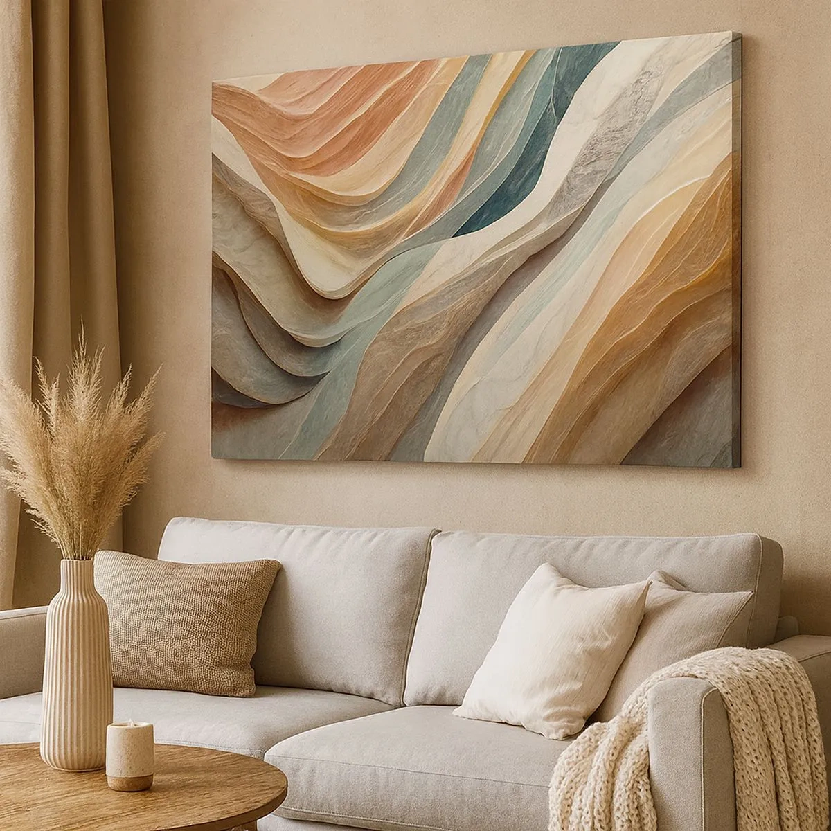 Bild auf Leinwand - Leinwandbild - Abstrakte Wellen in Pastelltönen - 70x50cm - Moment vor der Veränderung - Moderne Wanddekoration für Wohnzimmer und Schlafzimmer ARTTOR