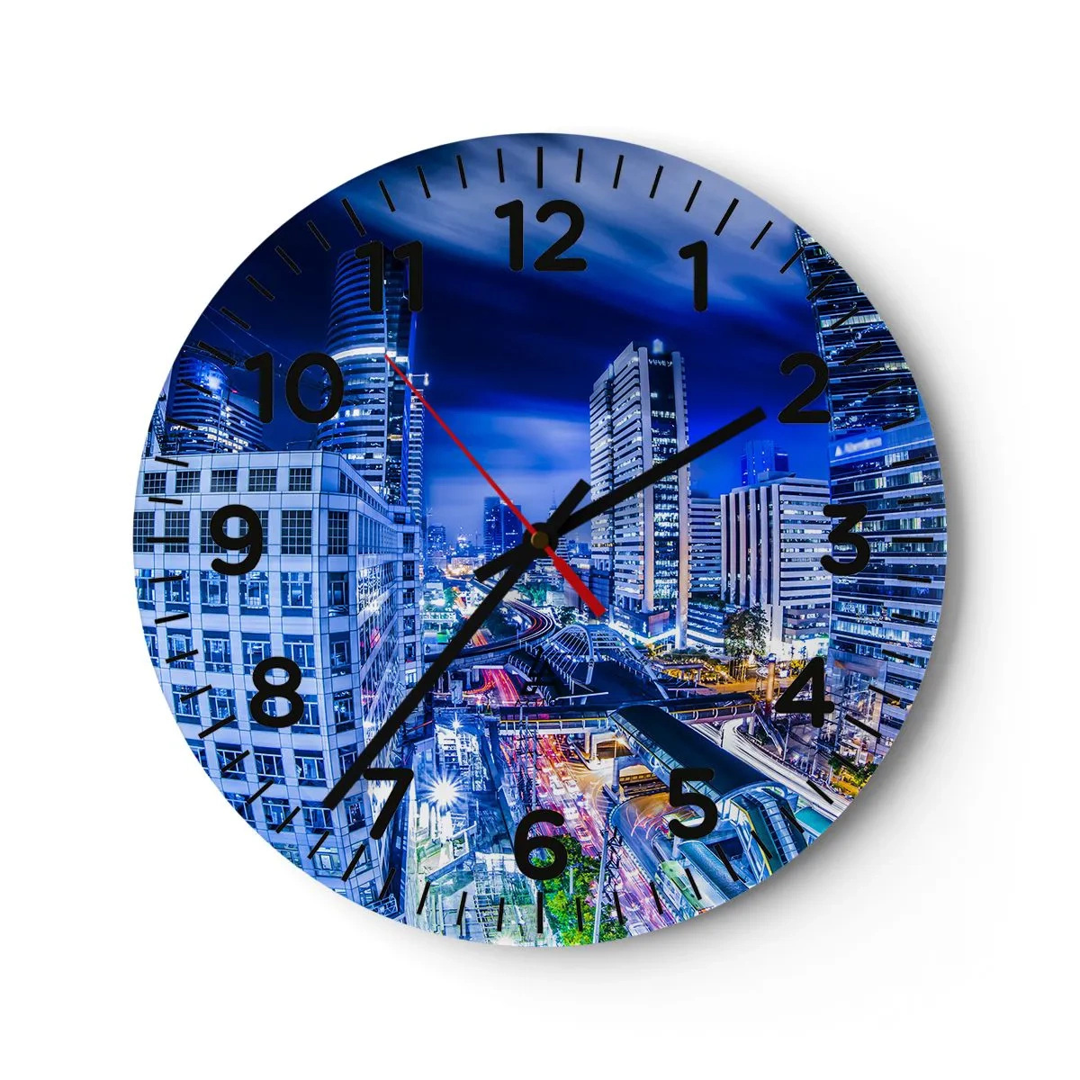 Wanduhr - Glasuhr - Rhythmen der Nachtstadt - 40x40 cm