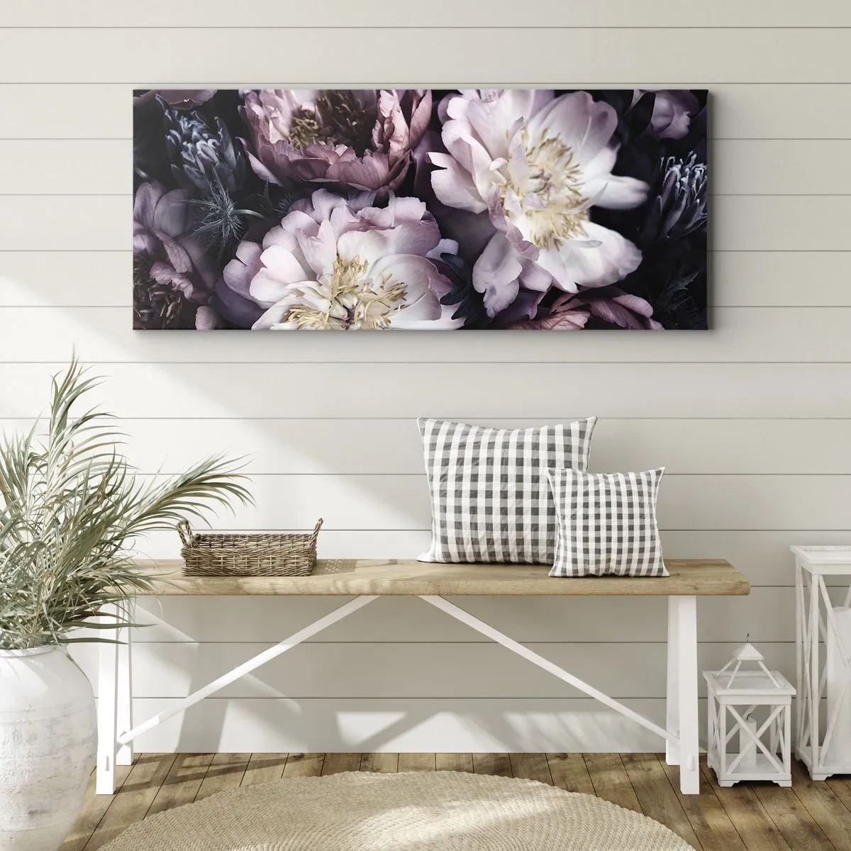 Bild auf Leinwand - Leinwandbild - Blumen in zarten Pastelltönen - 160x50cm - Blumenstrauß im alten Stil - Moderne Wanddekoration für Wohnzimmer und Schlafzimmer ARTTOR