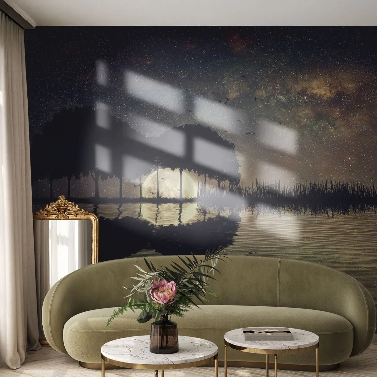 Fototapete Premium Canvas - Nacht am Ende der Welt - Landschaft, See, Mond - 300x210 cm