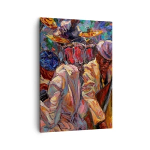 Bild auf Leinwand - Leinwandbild - Energetische Jazzszene mit Musikern und Instrumenten - 50x70cm - In einem Schlag - Moderne Wanddekoration für Wohnzimmer und Schlafzimmer ARTTOR