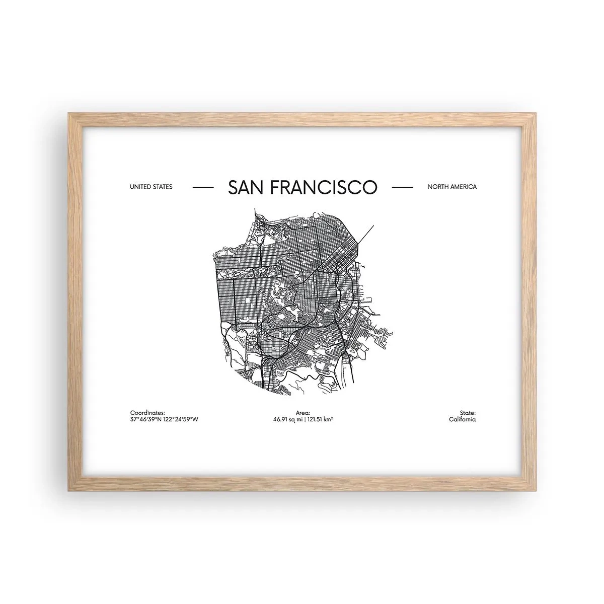 Poster in einem Rahmen aus heller Eiche - Anatomie von San Francisco - 50x40 cm