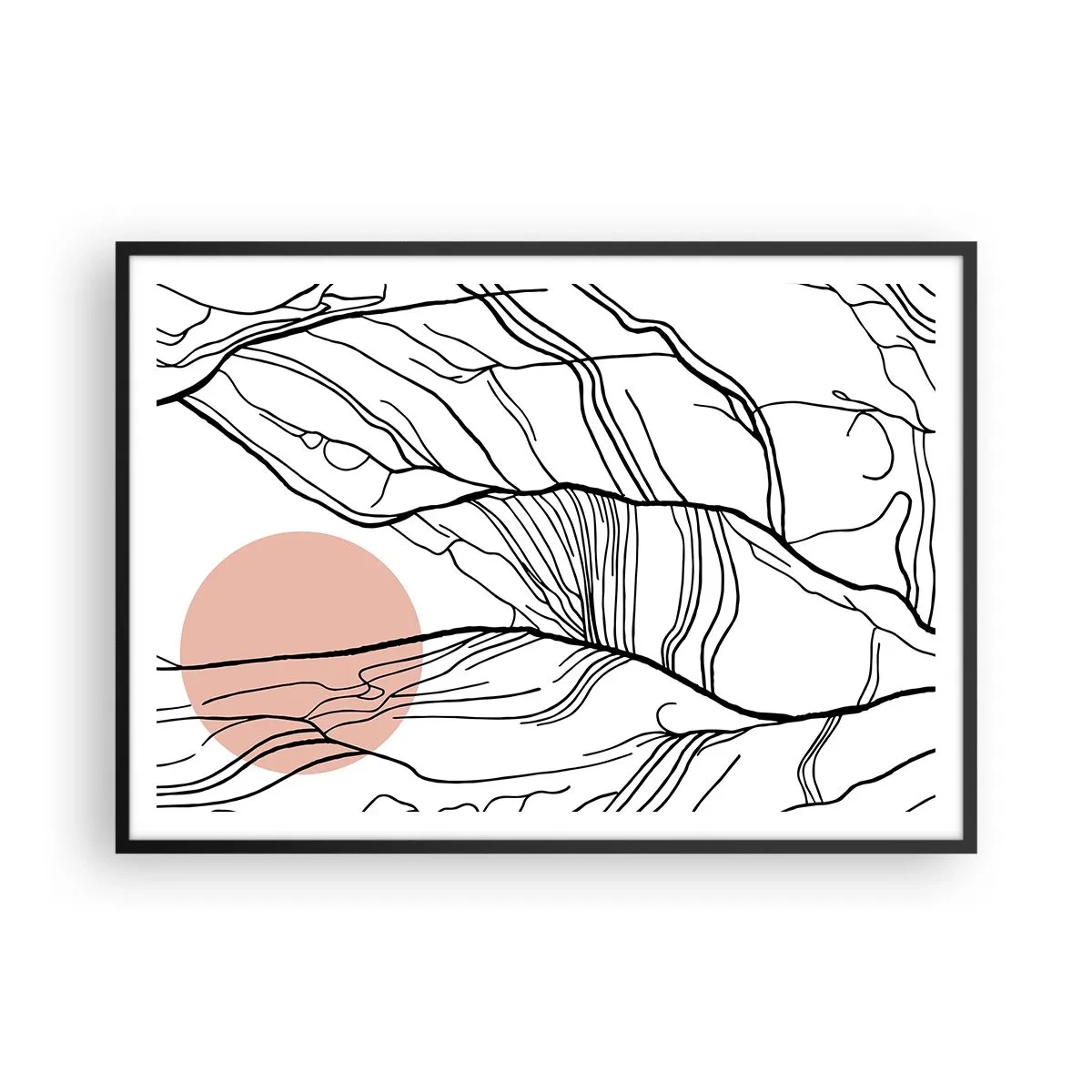 Poster in einem schwarzem Rahmen - Minimalistische Linien mit geometrischem Akzent - 100x70cm - In einem Netz aus Zweigen - Moderne Wanddekoration für Wohnzimmer und Schlafzimmer ARTTOR