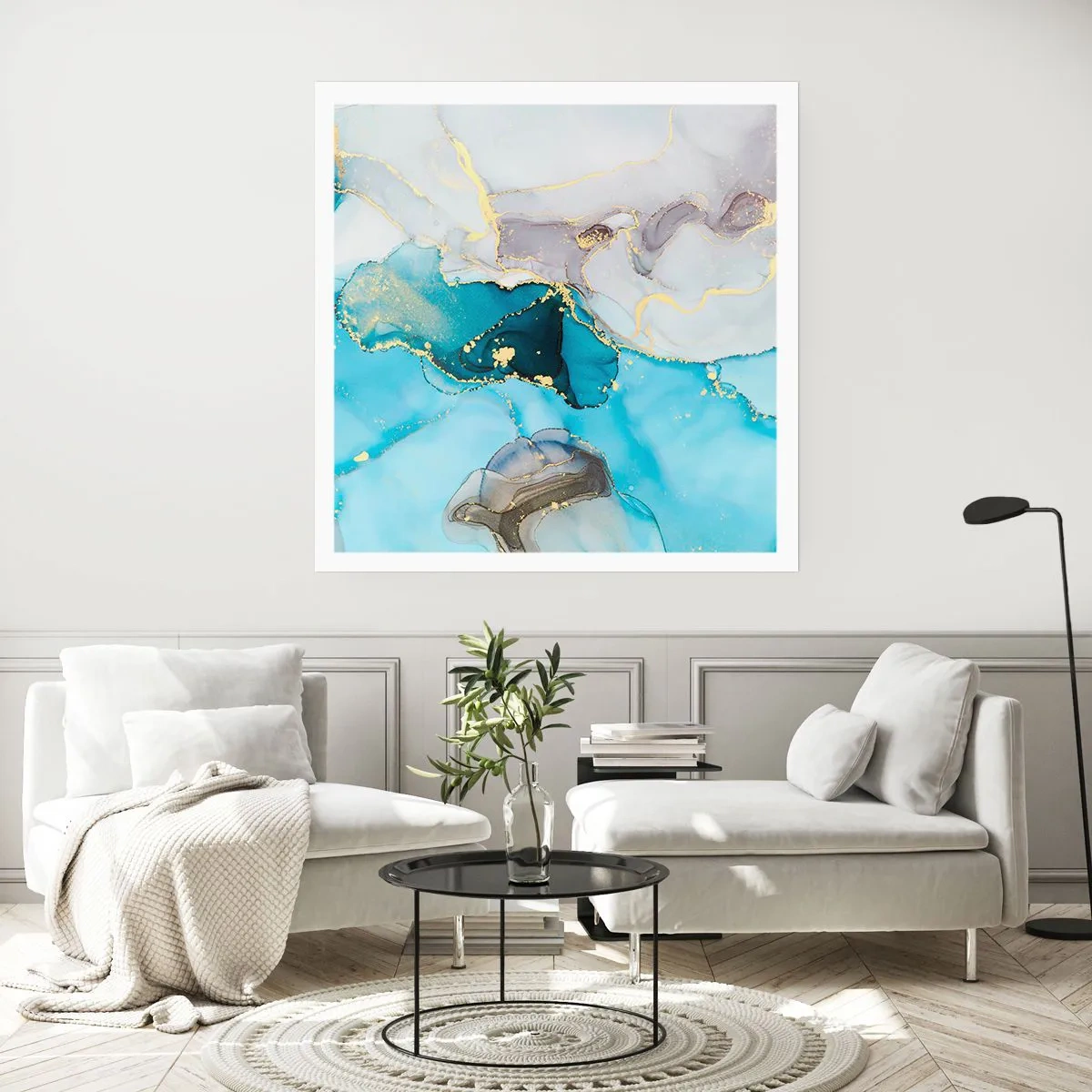 Poster - Eine Studie über das Zusammentreffen von Grau und Türkis - 40x40 cm