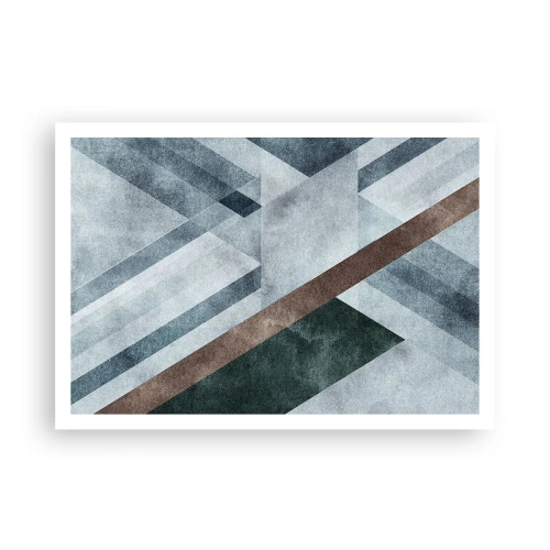 Poster - Geometrische Formen in kühlen Blau- und Brauntönen - 100x70cm - Anspruchsvolle Eleganz der Geometrie - Moderne Wanddekoration für Wohnzimmer und Schlafzimmer ARTTOR