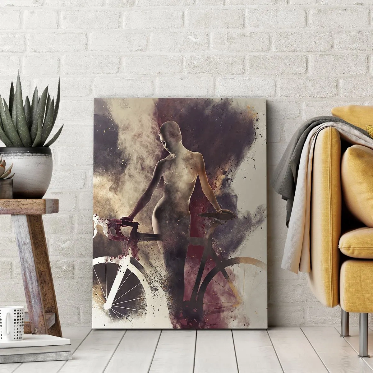 Bild auf Leinwand - Leinwandbild - Abstrakte Silhouette mit einem Fahrrad im künstlerischen Stil - 50x70cm - Eine Fahrradseele in Marmorformen - Moderne Wanddekoration für Wohnzimmer und Schlafzimmer ARTTOR