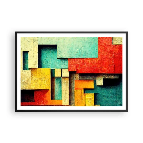 Poster in einem schwarzem Rahmen - Abstrakte geometrische Formen in leuchtenden Farben - 100x70cm - Festival der rechten Winkel - Moderne Wanddekoration für Wohnzimmer und Schlafzimmer ARTTOR