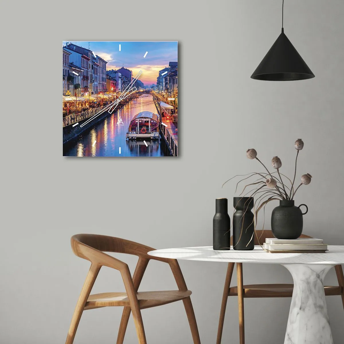 Wanduhr - Glasuhr - Ein Abend voller Licht und Spaß - 40x40 cm