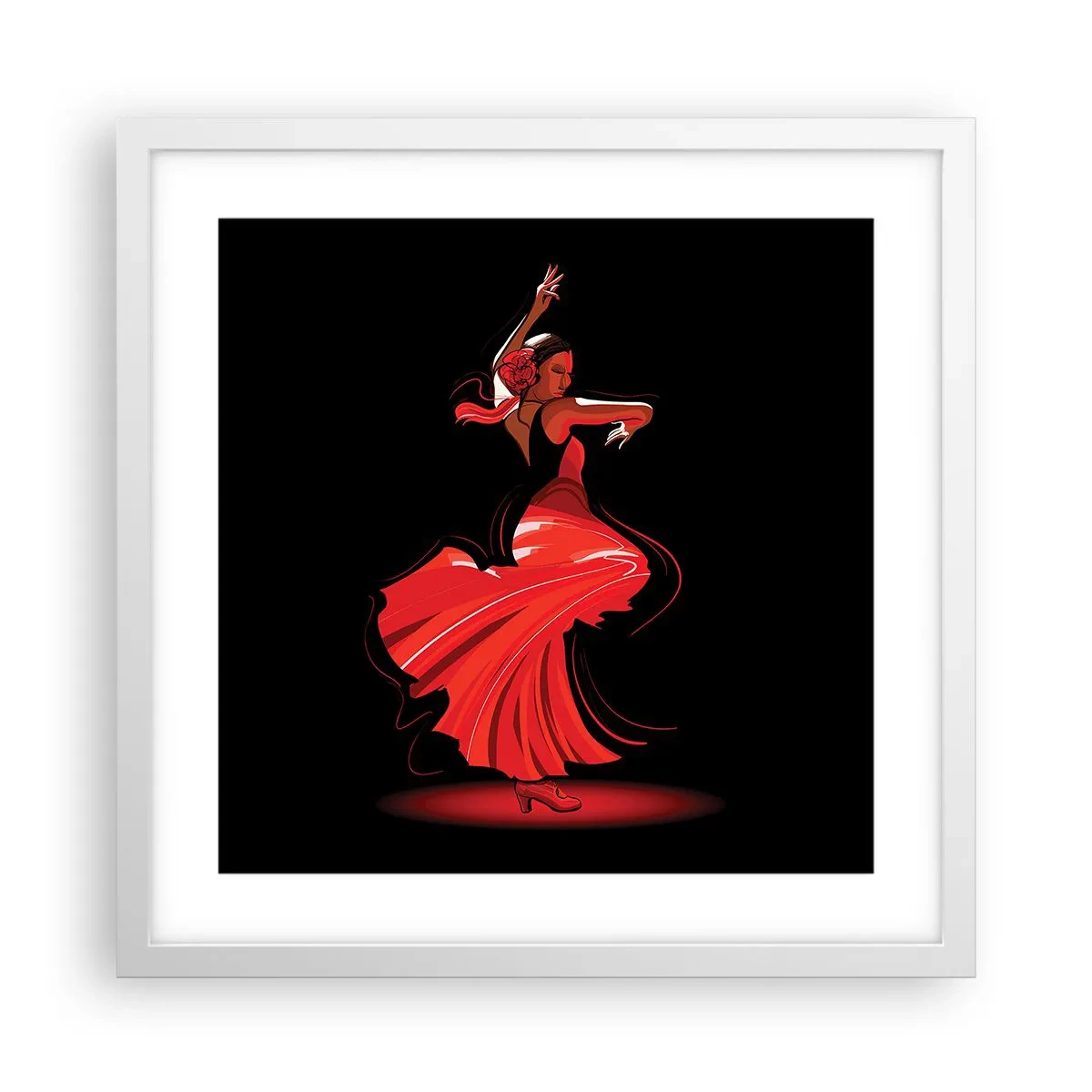 Poster in einem weißen Rahmen - Der feurige Geist des Flamenco - 40x40 cm