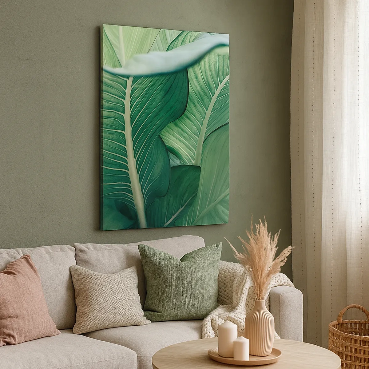 Bild auf Leinwand - Leinwandbild - Grüne Blätter mit ausdrucksstarken Details und Struktur - 50x70cm - Intensiv grünes Leben - Moderne Wanddekoration für Wohnzimmer und Schlafzimmer ARTTOR