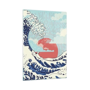 Glasbild - Bild auf glas - Meereswellen und ein Sonnenuntergang im japanischen Stil - 80x120cm - Von japanischer Inspiration - Moderne Wanddekoration für Wohnzimmer und Schlafzimmer ARTTOR