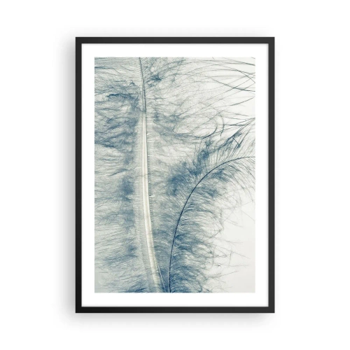 Poster in einem schwarzem Rahmen - Eine zarte Feder in dezenten Blautönen - 50x70cm - Flüstern der Natur - Moderne Wanddekoration für Wohnzimmer und Schlafzimmer ARTTOR