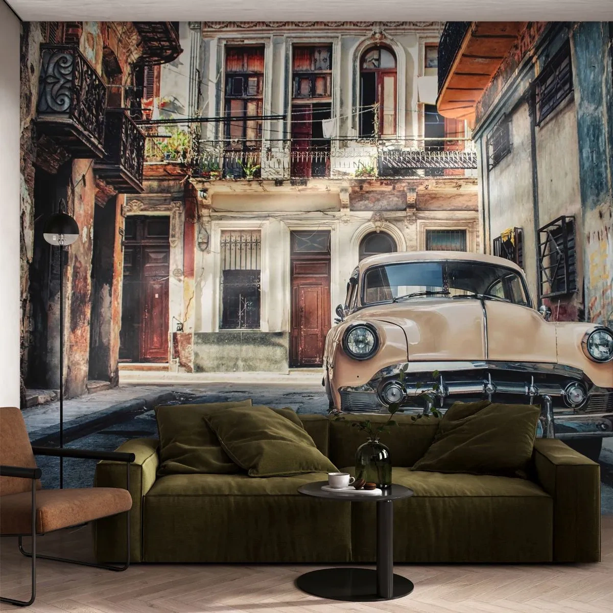 Fototapete Premium Canvas - Die Siesta in Havanna - Oldtimer, Die Architektur, Stadt - 400x280 cm