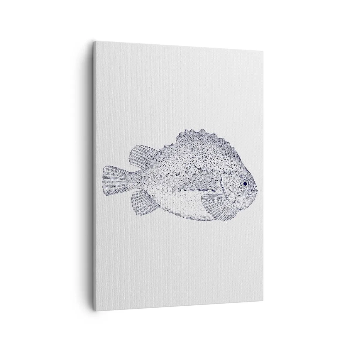 Bild auf Leinwand - Leinwandbild - Schwarz-weiße Zeichnung eines Fisches auf weißem Hintergrund im minimalistischen Stil - 50x70cm - Für das Album des Naturforschers - Moderne Wanddekoration für Wohnzimmer und Schlafzimmer ARTTOR