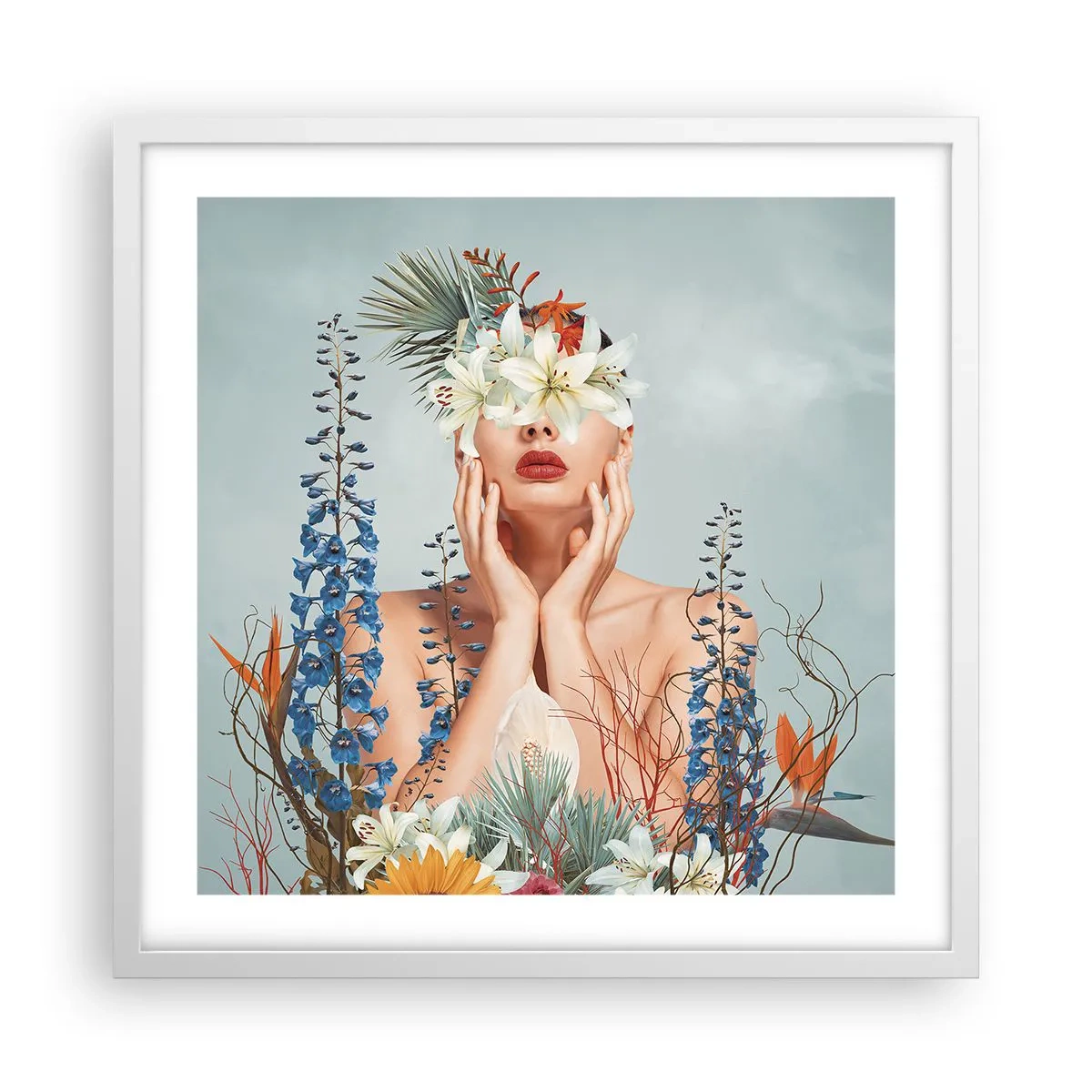 Poster in einem weißen Rahmen - Frau - Blume - 50x50 cm