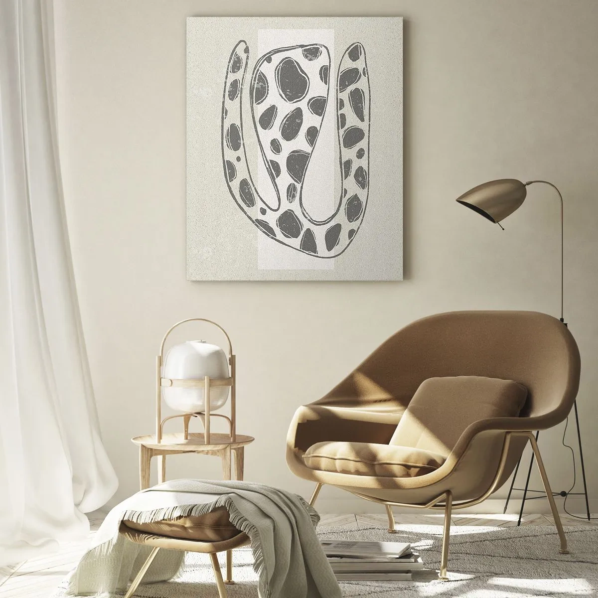 Glasbild - Bild auf glas - Abstraktes organisches Muster in Grautönen - 80x120cm - Seltsame Kreatur - Moderne Wanddekoration für Wohnzimmer und Schlafzimmer ARTTOR