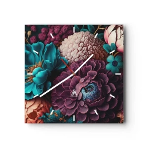 Wanduhr - Glasuhr - Ein Blumenstrauß in intensiven Farben auf dunklem Hintergrund - 30x30cm - Natur in Hülle und Fülle - Moderne Wanddekoration für Wohnzimmer und Schlafzimmer ARTTOR